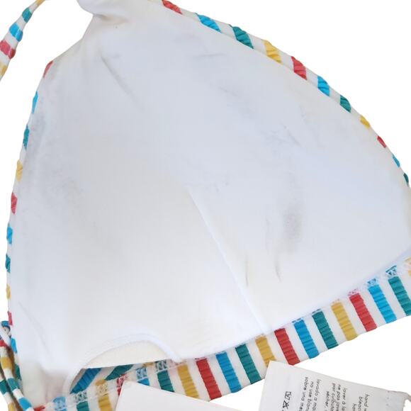 ONIA Danni Seersucker striped triangle beach bikini top in multi Size M NEW - Picture 5 of 10